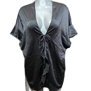 Victoria’s Secret Silky Robe Lounge Black “Love” Lightweight Makeup Room OS